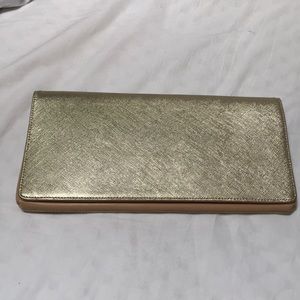 New! halogen gold leather clutch with multi credit card slots and multi zippers